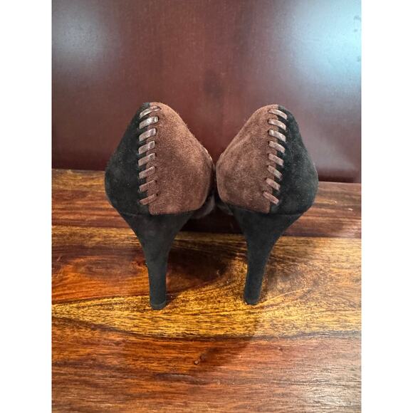 Ferragamo Color Block Patchwork Heels – Black & Brown Suede – Size 6 - Picture 5 of 7